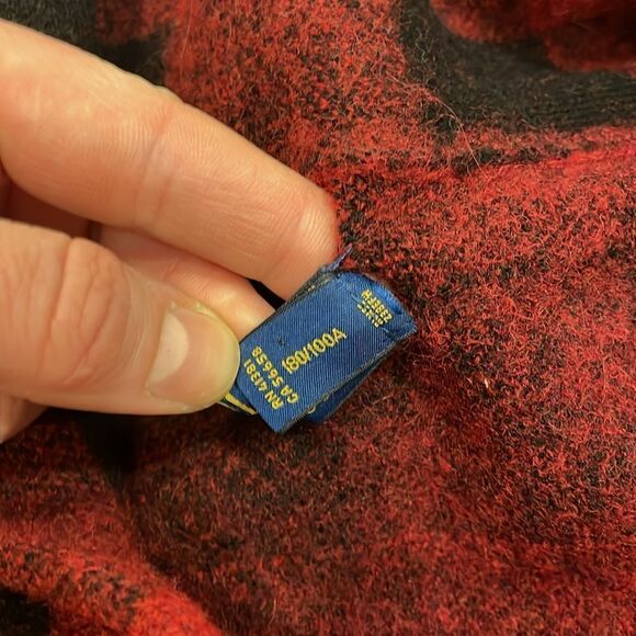 POLO RALPH LAUREN Men's Iconic Red Black Plaid Cardigan Blue label - Picture 5 of 9